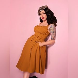 Vixen by Micheline Pitt Ingenue Swing Dress in Mustard Size Small